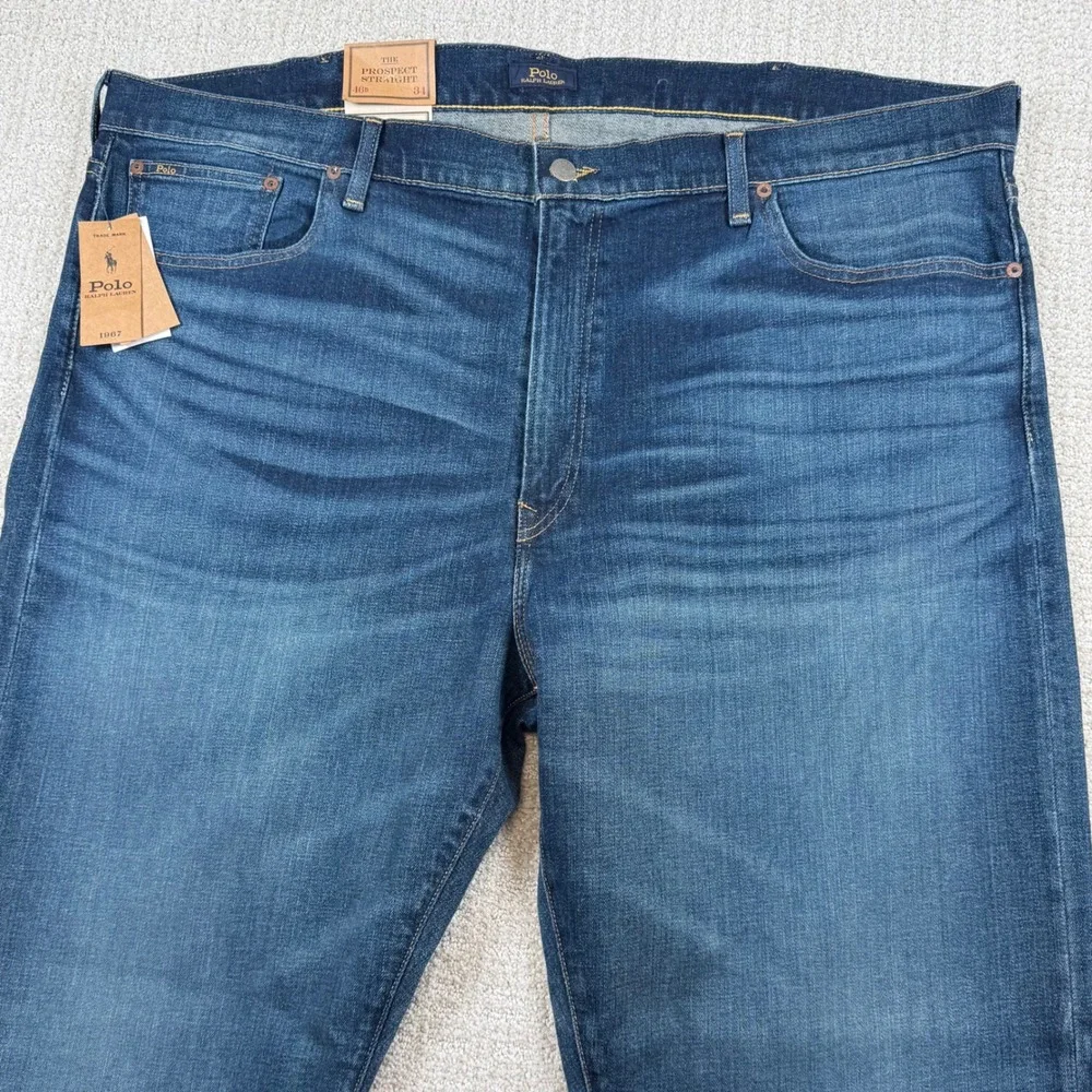 NEW Polo Ralph Lauren Mens 46x34 Prospect Straight Leg Denim Blue Jeans